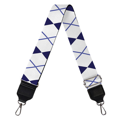 Navy Blue And White Argyle Pattern Print Bag Strap