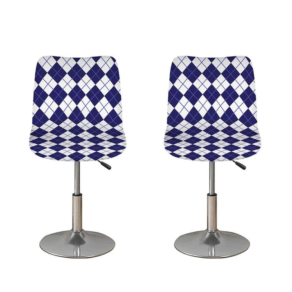 Navy Blue And White Argyle Pattern Print Bar Stool Covers