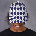 Navy Blue And White Argyle Pattern Print Baseball Cap