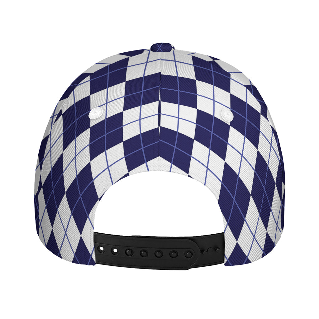 Navy Blue And White Argyle Pattern Print Baseball Cap