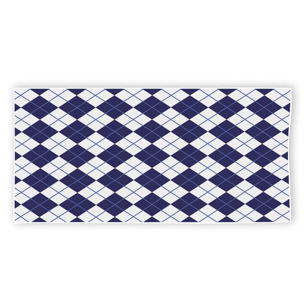 Navy Blue And White Argyle Pattern Print Beach Towel