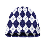 Navy Blue And White Argyle Pattern Print Beanie
