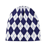Navy Blue And White Argyle Pattern Print Beanie