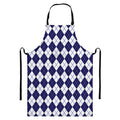 Navy Blue And White Argyle Pattern Print Bib Apron With Pocket