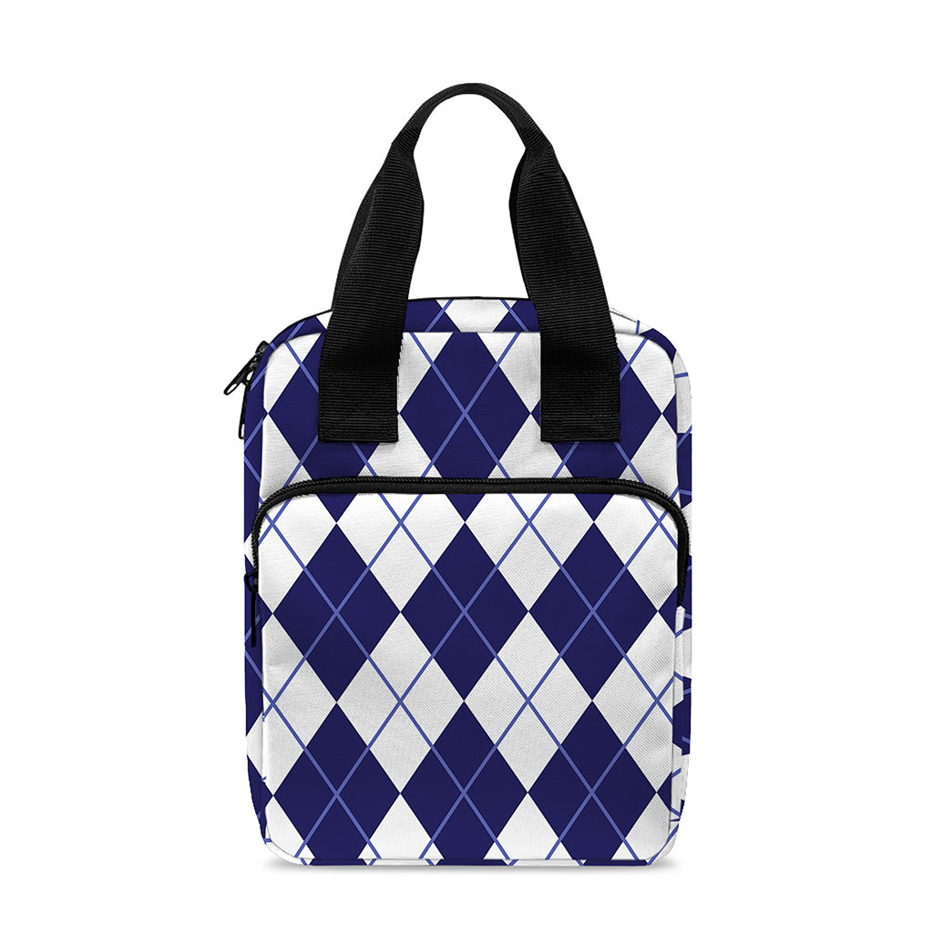 Navy Blue And White Argyle Pattern Print Bible Tote Bag