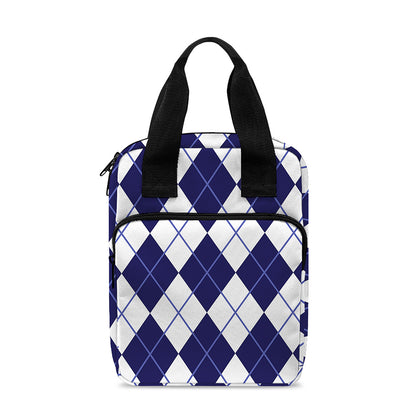 Navy Blue And White Argyle Pattern Print Bible Tote Bag