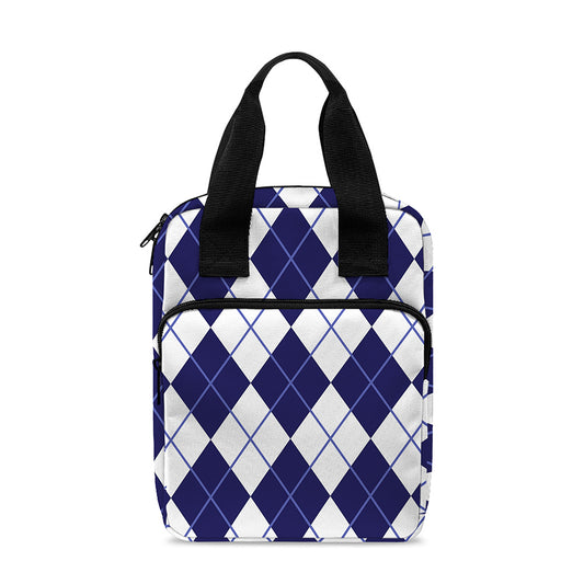 Navy Blue And White Argyle Pattern Print Bible Tote Bag