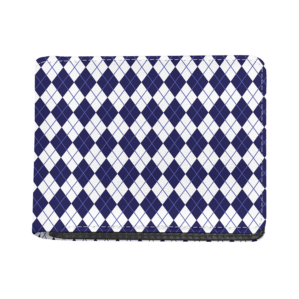 Navy Blue And White Argyle Pattern Print Bifold Wallet