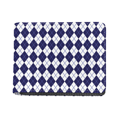 Navy Blue And White Argyle Pattern Print Bifold Wallet