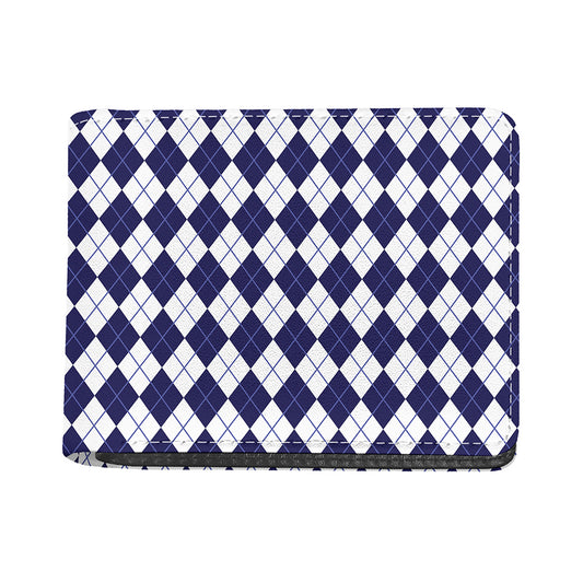 Navy Blue And White Argyle Pattern Print Bifold Wallet