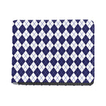 Navy Blue And White Argyle Pattern Print Bifold Wallet