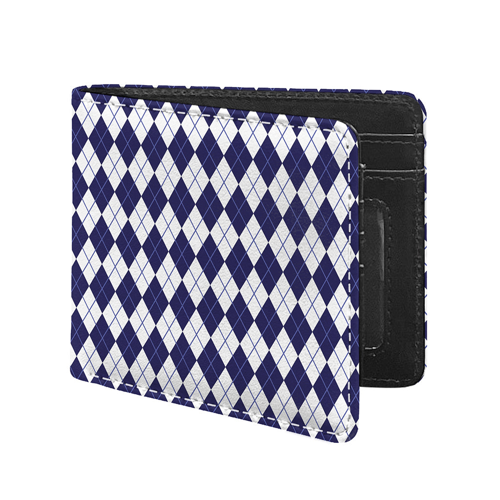 Navy Blue And White Argyle Pattern Print Bifold Wallet