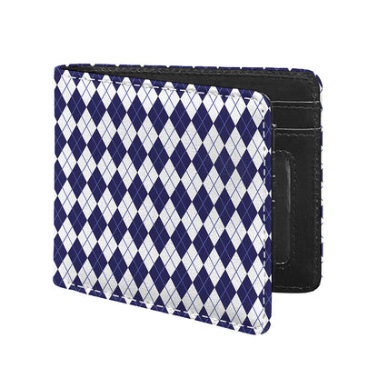 Navy Blue And White Argyle Pattern Print Bifold Wallet