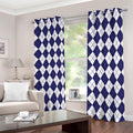Navy Blue And White Argyle Pattern Print Dimout Grommet Curtains