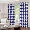 Navy Blue And White Argyle Pattern Print Blackout Grommet Curtains