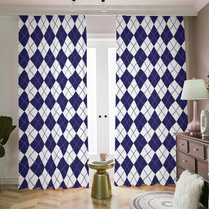 Navy Blue And White Argyle Pattern Print Blackout Pencil Pleat Curtains