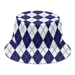 Navy Blue And White Argyle Pattern Print Bucket Hat