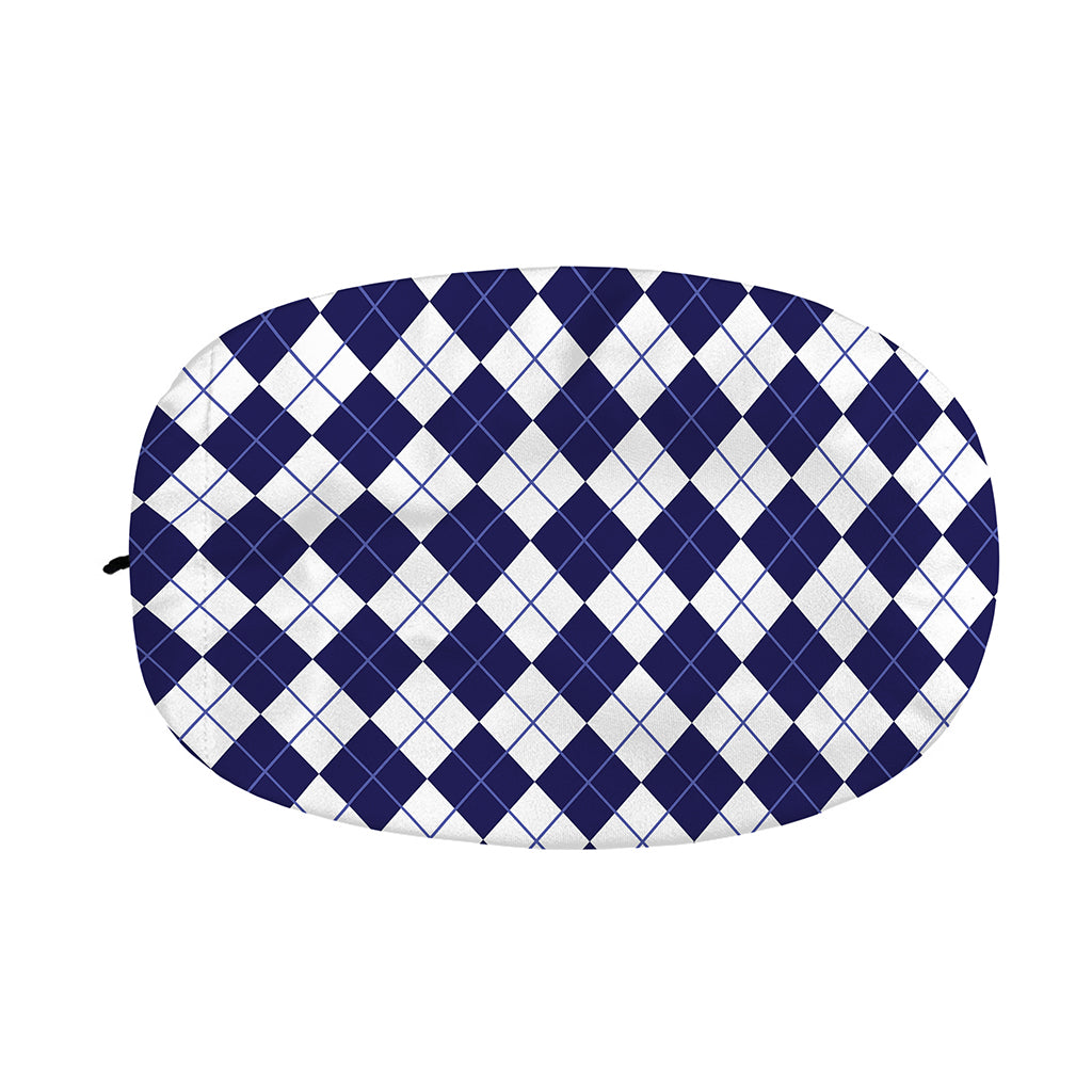Navy Blue And White Argyle Pattern Print Car Side Mirror Covers