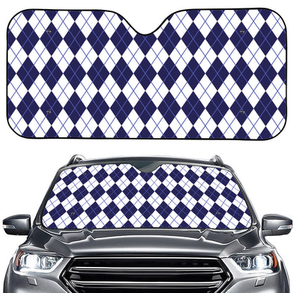 Navy Blue And White Argyle Pattern Print Car Windshield Sun Shade