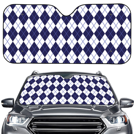 Navy Blue And White Argyle Pattern Print Car Windshield Sun Shade