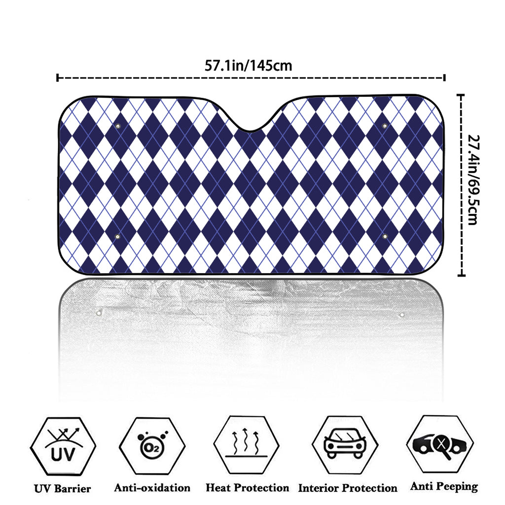 Navy Blue And White Argyle Pattern Print Car Windshield Sun Shade