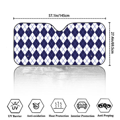 Navy Blue And White Argyle Pattern Print Car Windshield Sun Shade