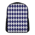 Navy Blue And White Argyle Pattern Print Casual Backpack