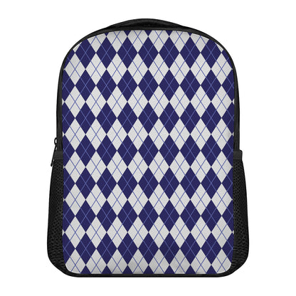 Navy Blue And White Argyle Pattern Print Casual Backpack
