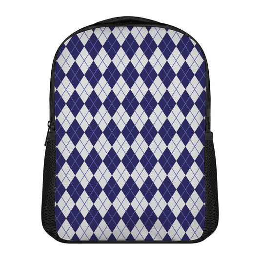 Navy Blue And White Argyle Pattern Print Casual Backpack