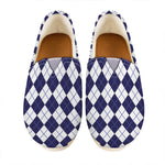 Navy Blue And White Argyle Pattern Print Casual Shoes