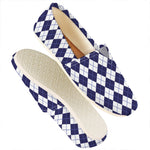 Navy Blue And White Argyle Pattern Print Casual Shoes