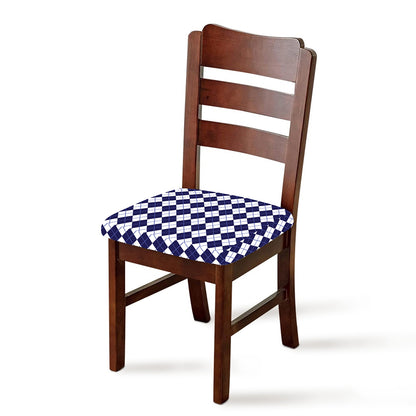 Navy Blue And White Argyle Pattern Print Chair Cushion Cover