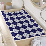 Navy Blue And White Argyle Pattern Print Changing Pad Cover