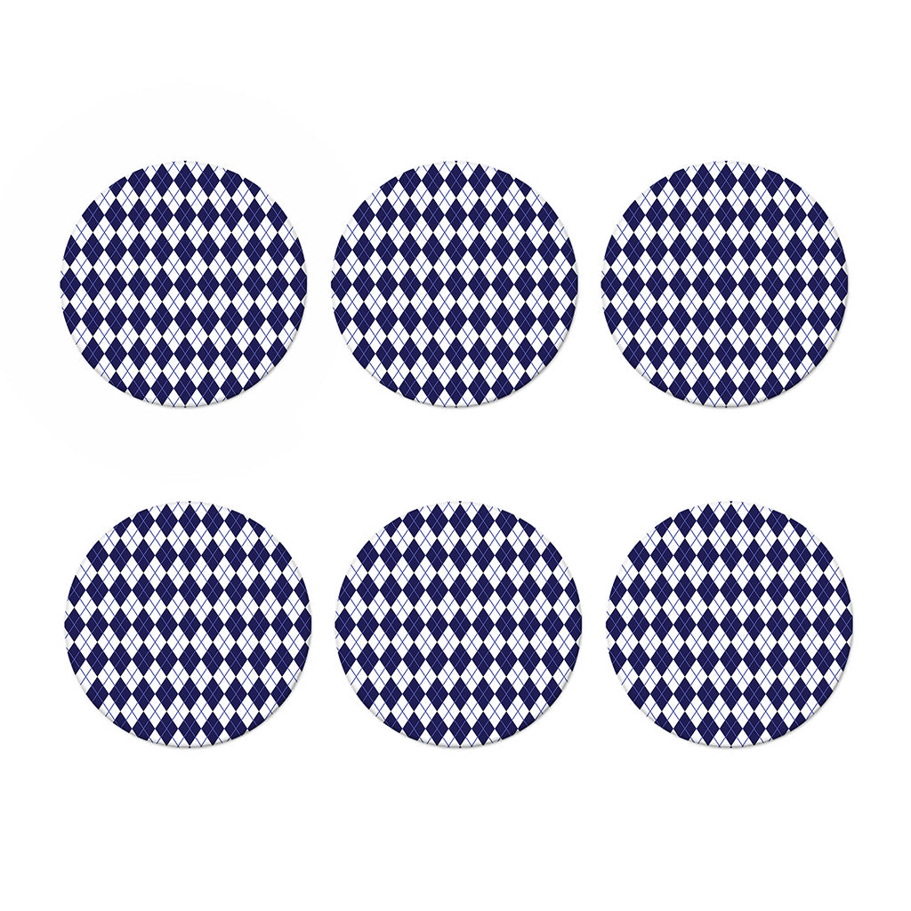 Navy Blue And White Argyle Pattern Print Coaster Set