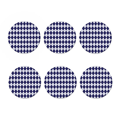 Navy Blue And White Argyle Pattern Print Coaster Set