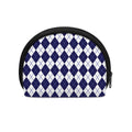 Navy Blue And White Argyle Pattern Print Coin Purse