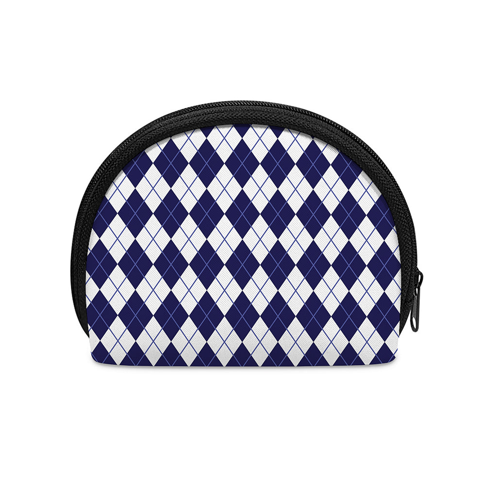 Navy Blue And White Argyle Pattern Print Coin Purse