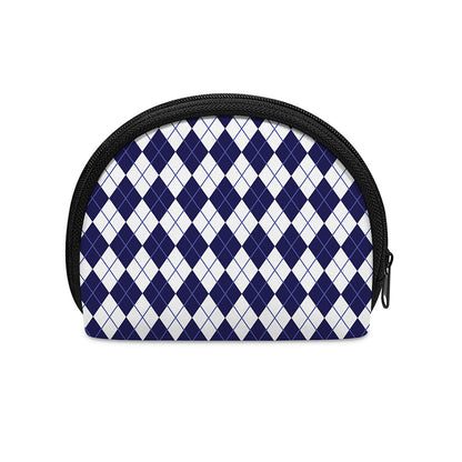 Navy Blue And White Argyle Pattern Print Coin Purse