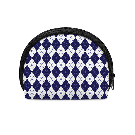 Navy Blue And White Argyle Pattern Print Coin Purse