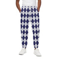 Navy Blue And White Argyle Pattern Print Cotton Sweatpants