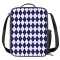 Navy Blue And White Argyle Pattern Print Crossbody Lunch Bag