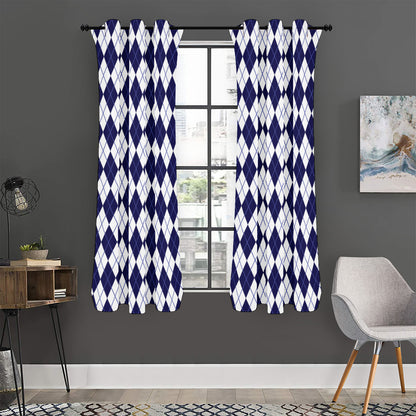 Navy Blue And White Argyle Pattern Print Curtain