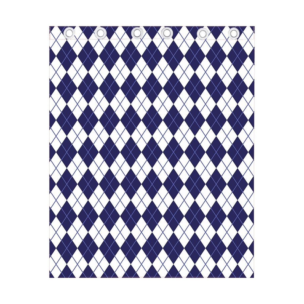 Navy Blue And White Argyle Pattern Print Curtain