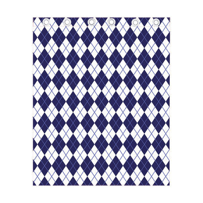 Navy Blue And White Argyle Pattern Print Curtain