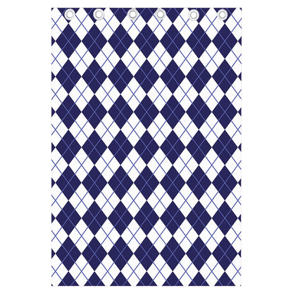 Navy Blue And White Argyle Pattern Print Curtain