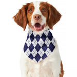 Navy Blue And White Argyle Pattern Print Dog Bandana