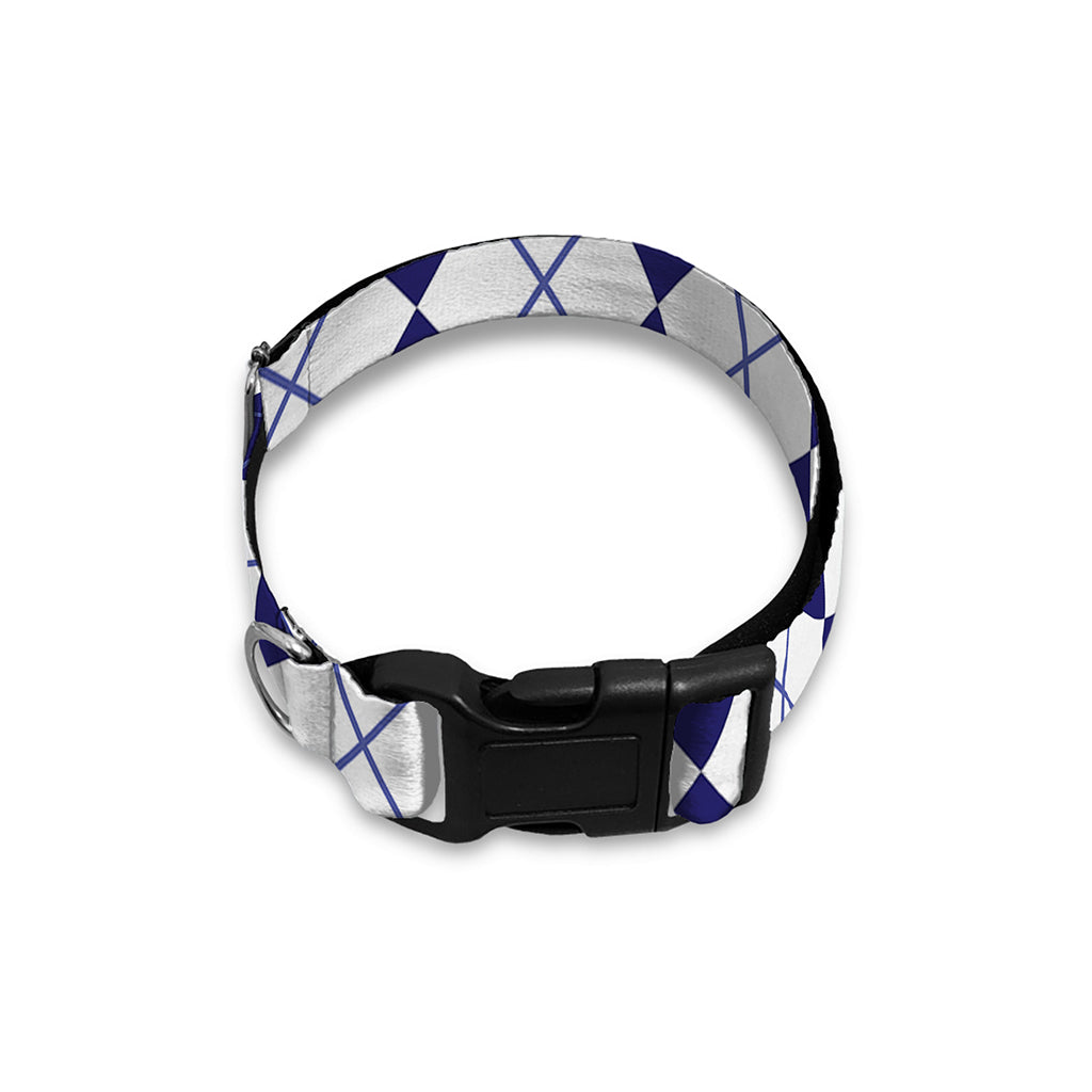 Navy Blue And White Argyle Pattern Print Dog Collar