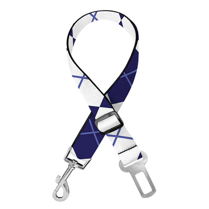 Navy Blue And White Argyle Pattern Print Dog Seat Belt