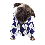 Navy Blue And White Argyle Pattern Print Dog Zip Up Hoodie