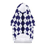 Navy Blue And White Argyle Pattern Print Dog Zip Up Hoodie
